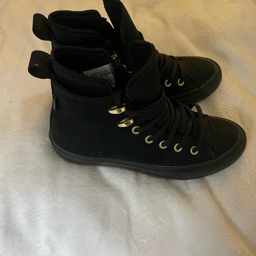 Black High-Top Converse Lunarlon Sneakers with Gold Accents - Picture 2 of 6